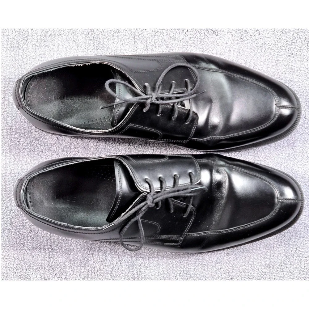 Cole Haan Derby Shoes Men 11 Black Excellent Apron Toe Leather Lace Up C20078